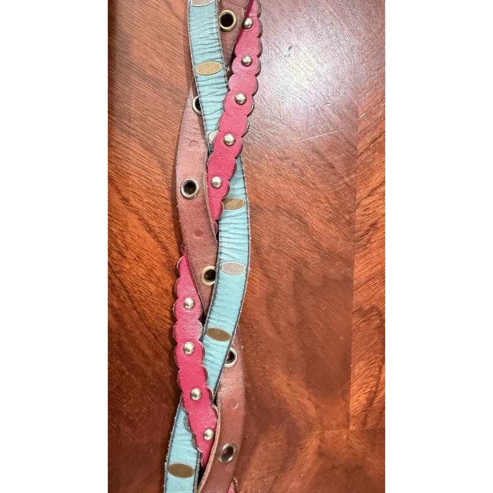 Fossil Multicolor Leather Belt Studded Scallop Western Boho Womens - Picture 7 of 9